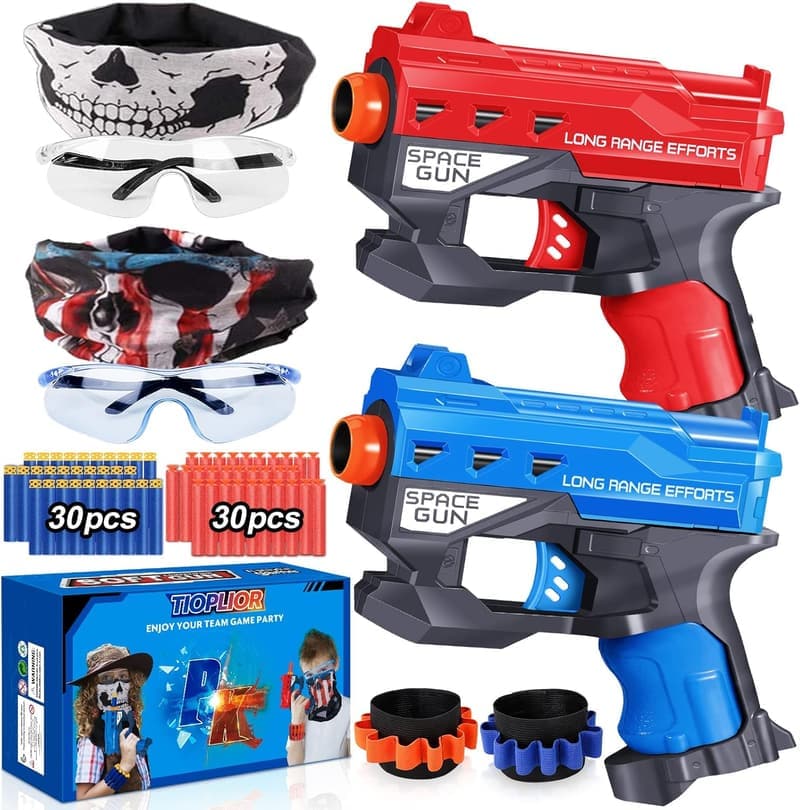 Blaster Guns Set for Boys - 2 Pack with 60 Bullets & Wristbands