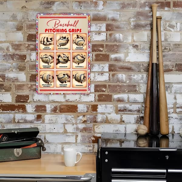 Baseball Pitching Grips Sign for Boys' Room Decor 8x12 Inch