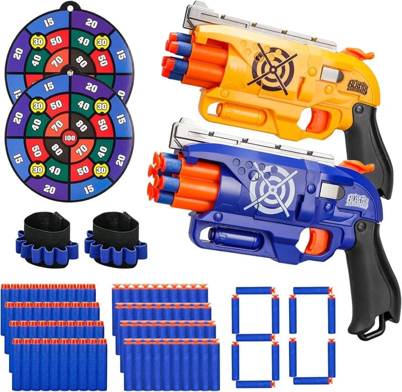 Blaster Guns Toy Set with 80 Foam Darts & Targets for Kids
