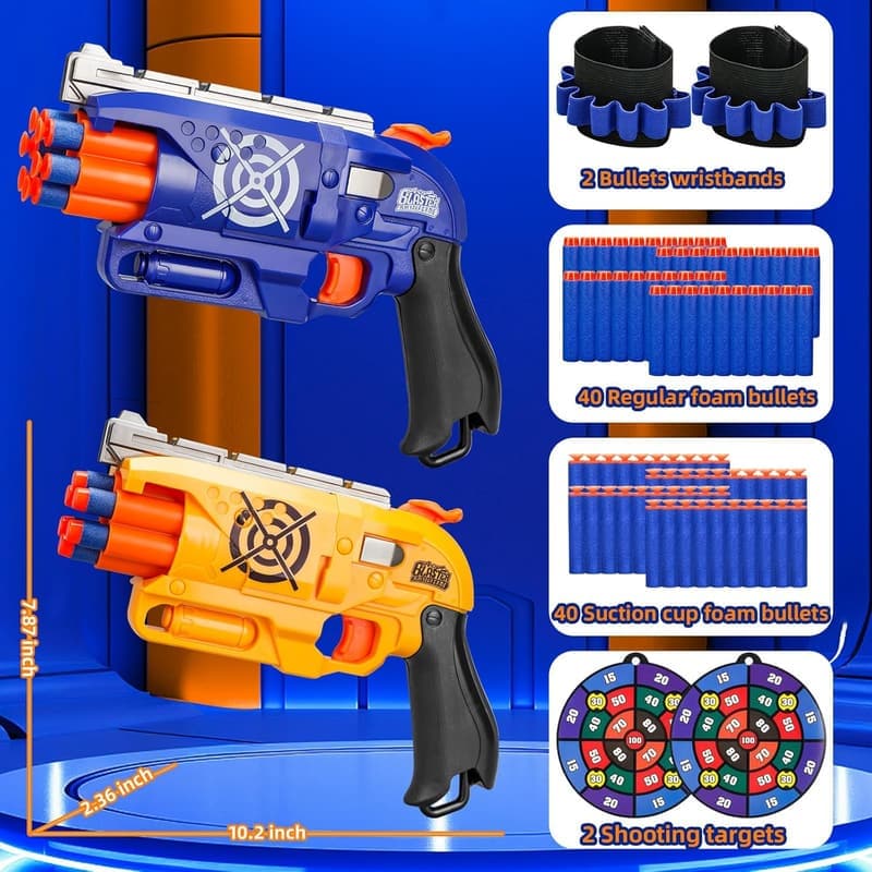 Blaster Guns Toy Set with 80 Foam Darts & Targets for Kids