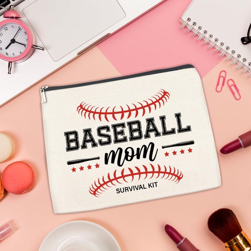 Baseball Mom Makeup Bag - Travel Cosmetic Pouch for Women