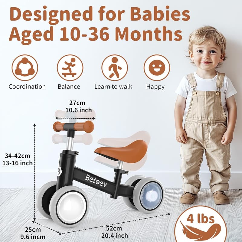 Colorful Toddler Balance Bike with Light-Up Wheels