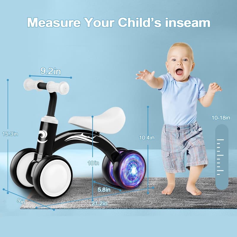 Colorful Balance Bike for 1-Year-Old Boys - No Pedals, Soft Seat