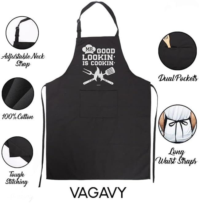 Funny Black Cotton Apron for Men's Birthday or Father's Day Gifts