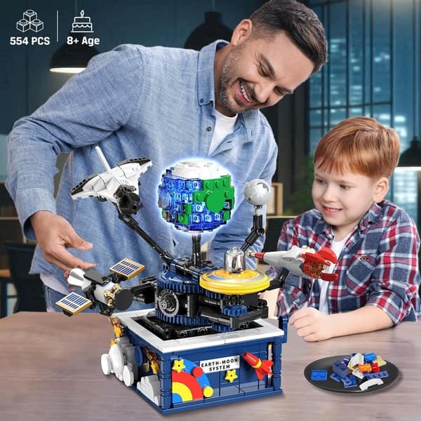 Rotatable Earth & Moon Space Building Set for Kids 8+