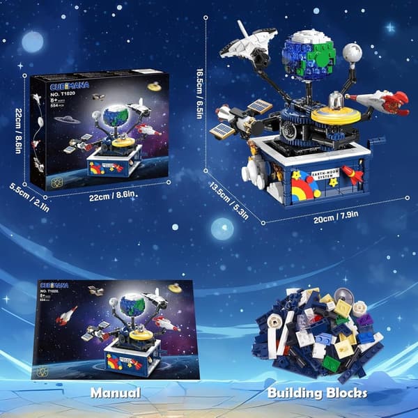Rotatable Earth & Moon Space Building Set for Kids 8+