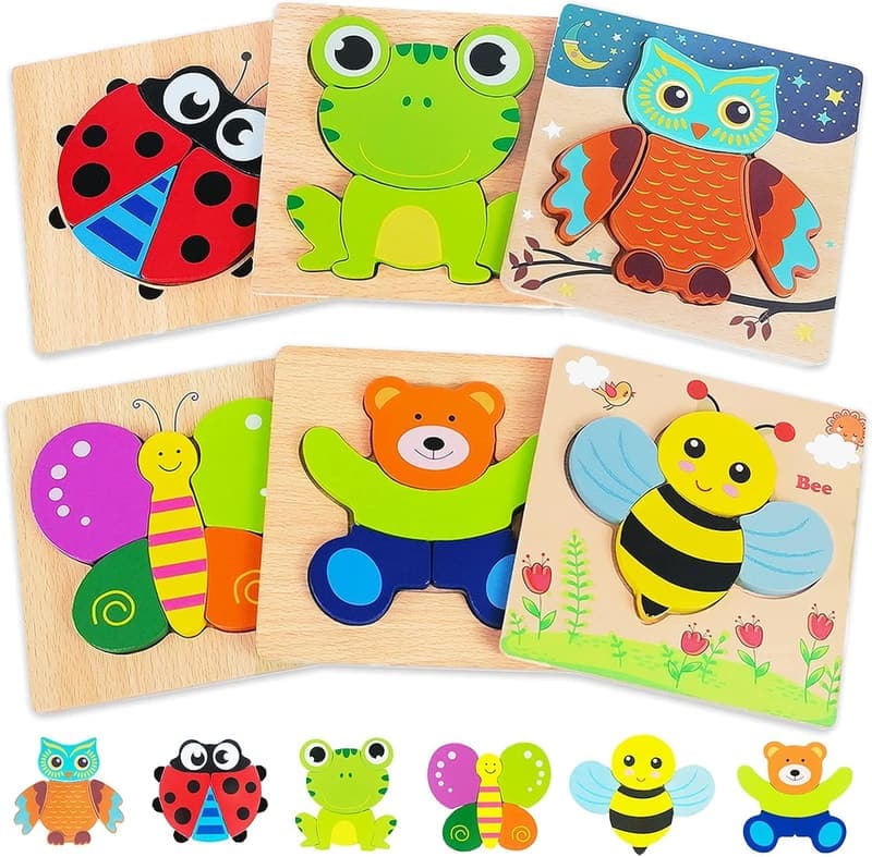 Animal Wooden Puzzle Toys for Toddlers - Educational Gift for Ages 1-3