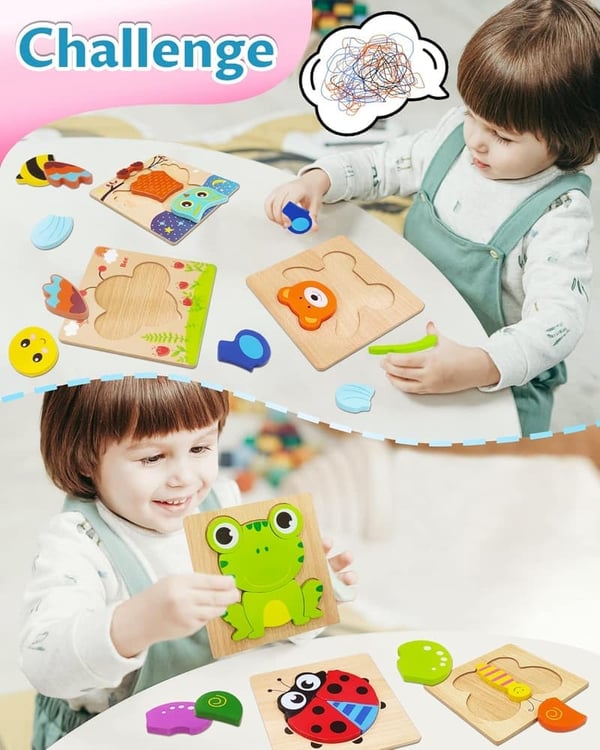 Animal Wooden Puzzle Toys for Toddlers - Educational Gift for Ages 1-3