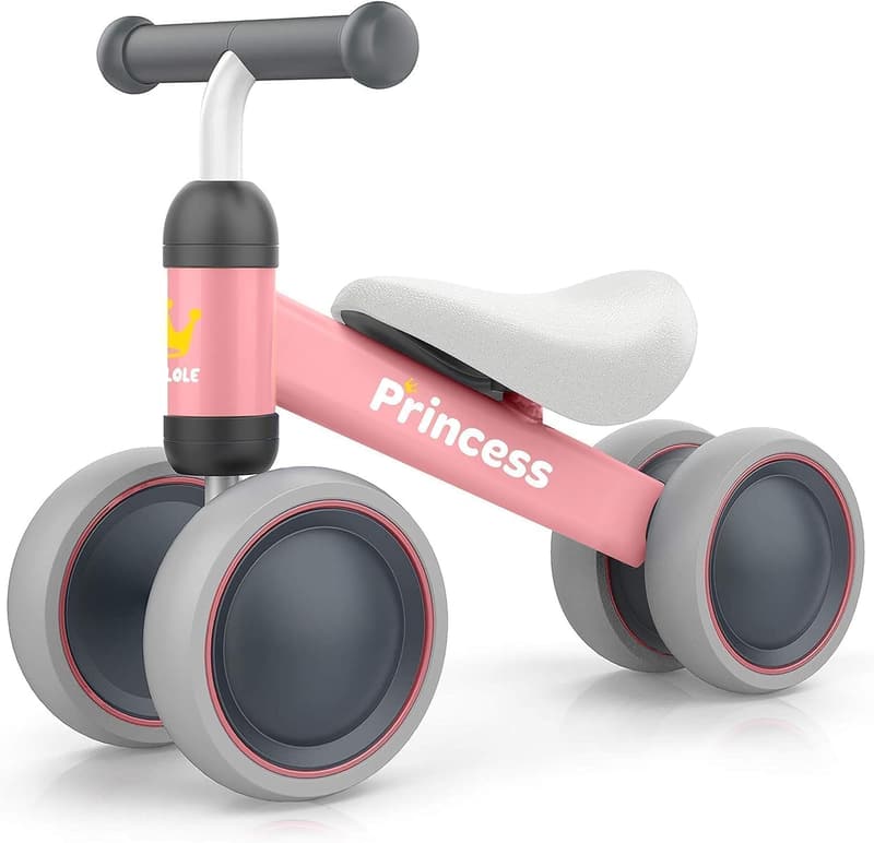 1st Birthday Baby Balance Bike - 4-Wheel Ride-On Toy for Girls