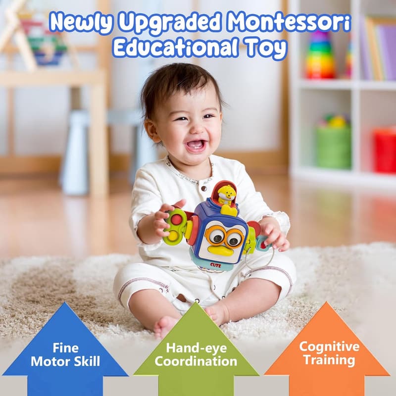 Sensory Montessori Busy Cube for 1-3 Year Olds