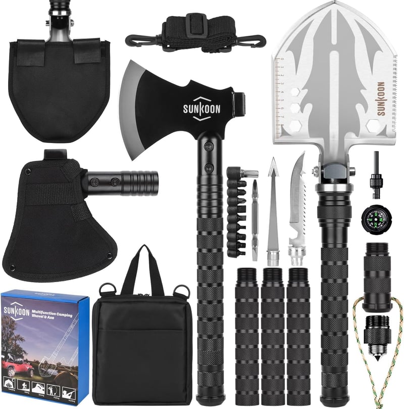 Camping Folding Survival Shovel and Axe Set with Storage Pouch