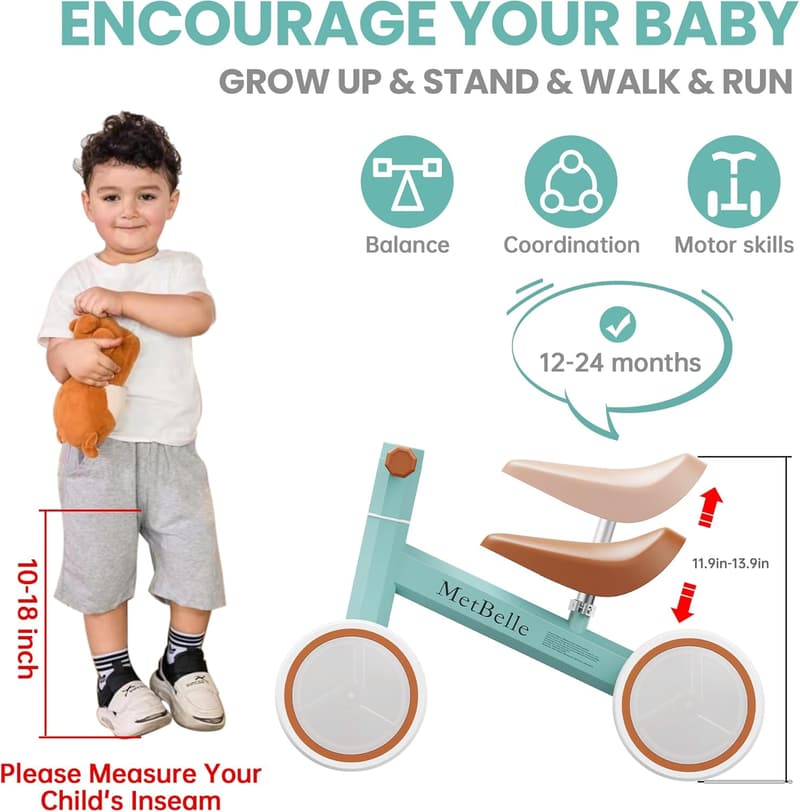 Colorful Baby Balance Bike for 1-Year-Olds, 10-24 Months