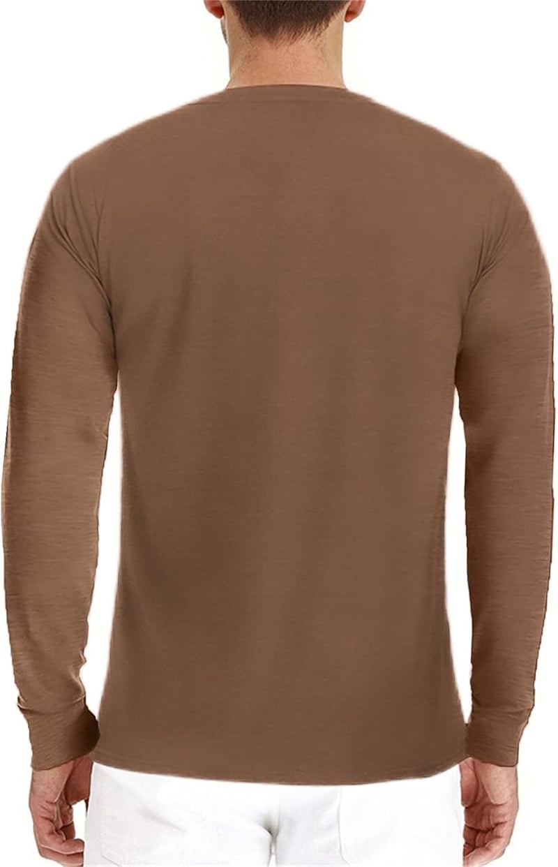 Men's Long Sleeve Cotton Henley Shirt with Pocket