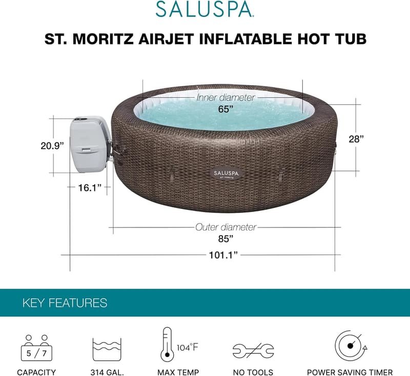 SaluSpa St Moritz 7-Person Inflatable Hot Tub with Cover