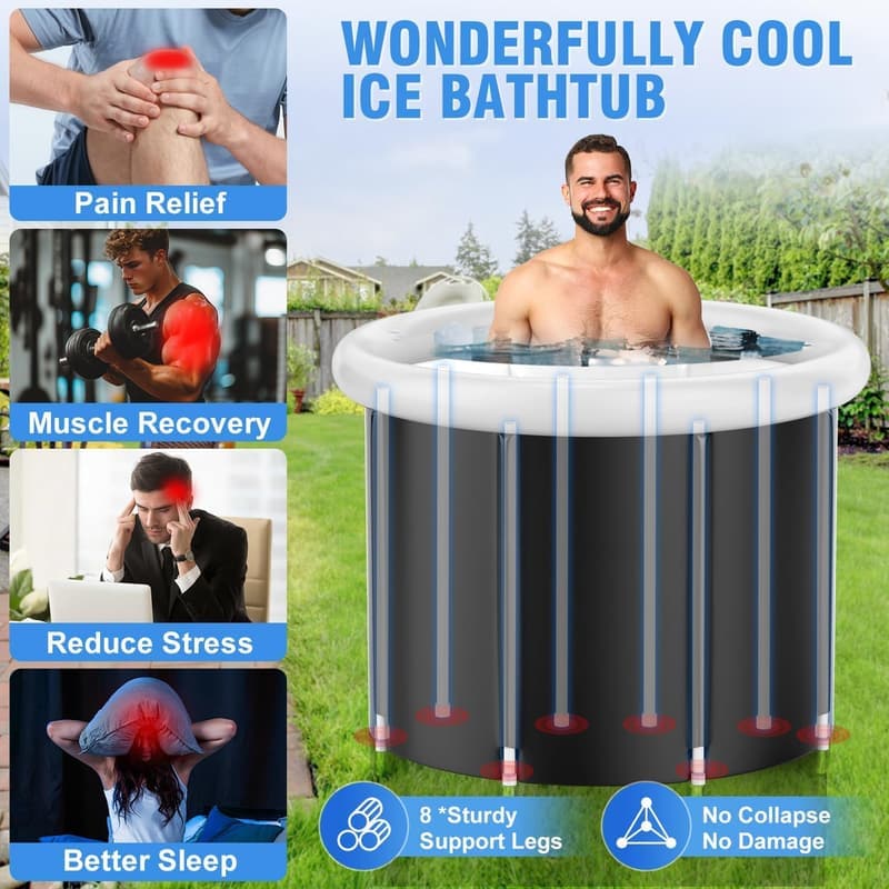 Portable Insulated Cold Plunge Tub for Athletes - 110 Gal Black