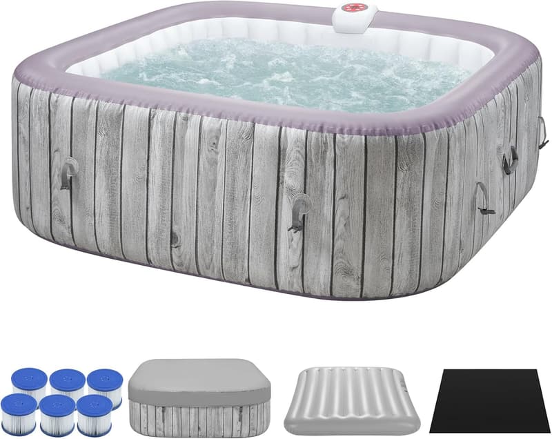 Portable 4-6 Person Inflatable Hot Tub with 130 Bubble Jets