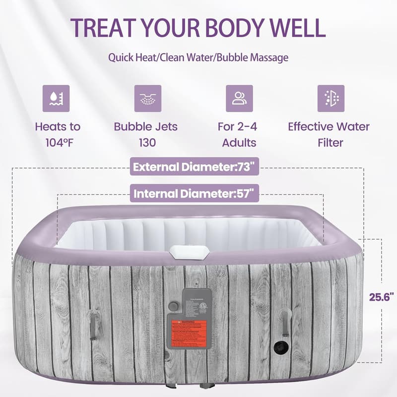Portable 4-6 Person Inflatable Hot Tub with 130 Bubble Jets