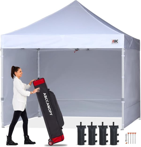 10x10 Easy Pop Up Canopy Tent with Sidewalls - White