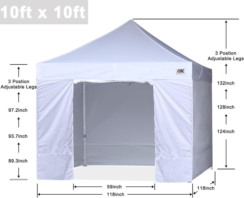 10x10 Easy Pop Up Canopy Tent with Sidewalls - White