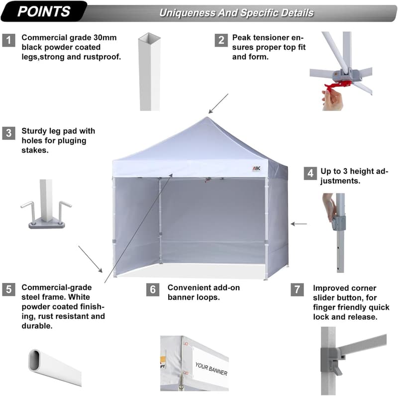 10x10 Easy Pop Up Canopy Tent with Sidewalls - White