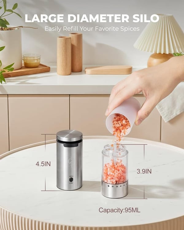 Rechargeable Electric Salt & Pepper Grinder Set - Silver, 2-Speed