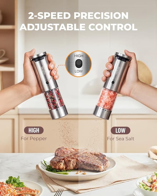 Rechargeable Electric Salt & Pepper Grinder Set - Silver, 2-Speed