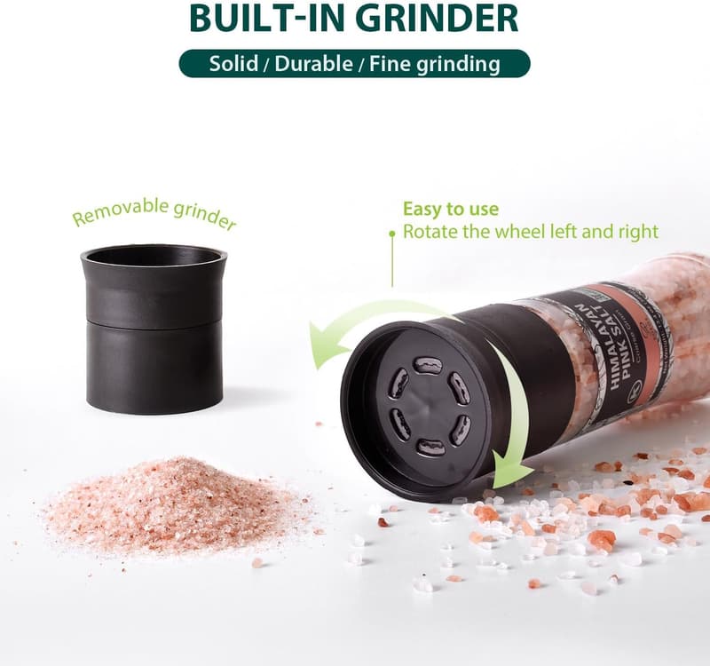 Himalayan Pink Salt Grinder Set with Adjustable Coarse Mills