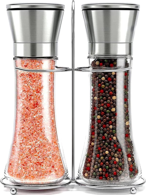 Stainless Steel Salt & Pepper Grinder Set - Refillable, Adjustable Coarseness