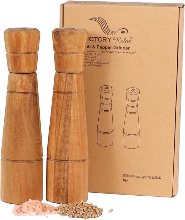Adjustable Acacia Wood Salt and Pepper Grinder Set of 2