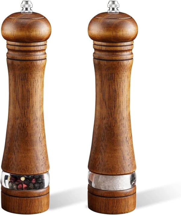 Adjustable 8-Inch Wooden Salt and Pepper Mill Set