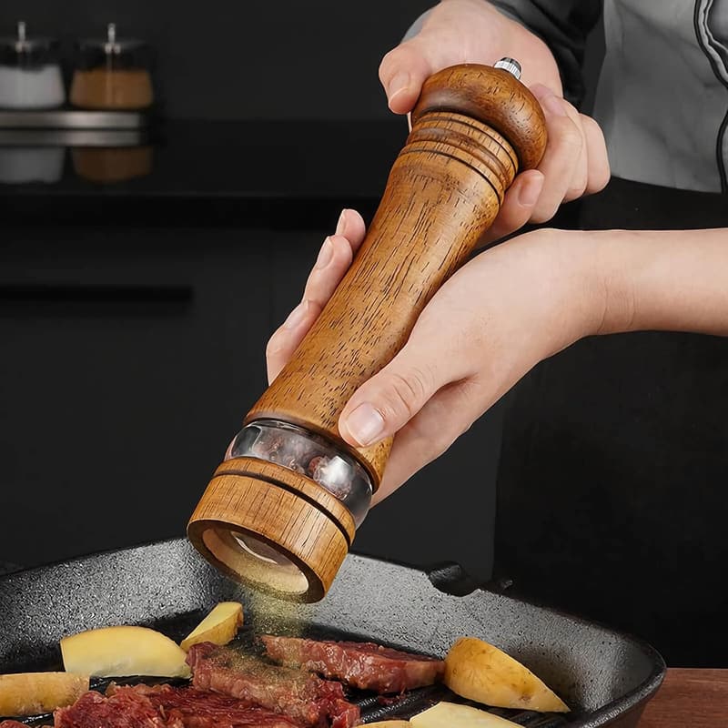 Adjustable 8-Inch Wooden Salt and Pepper Mill Set