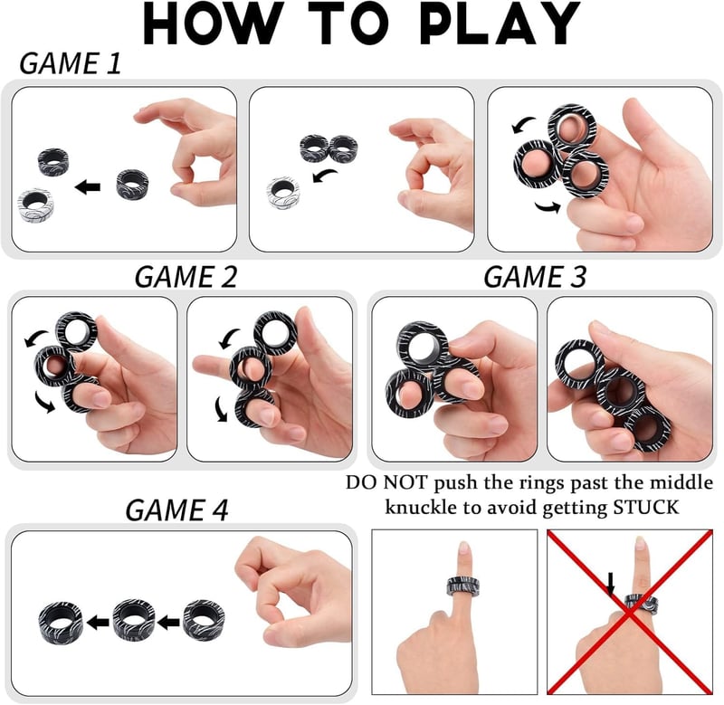Magnetic Fidget Ring Set for Stress Relief - Gifts for Kids 8+