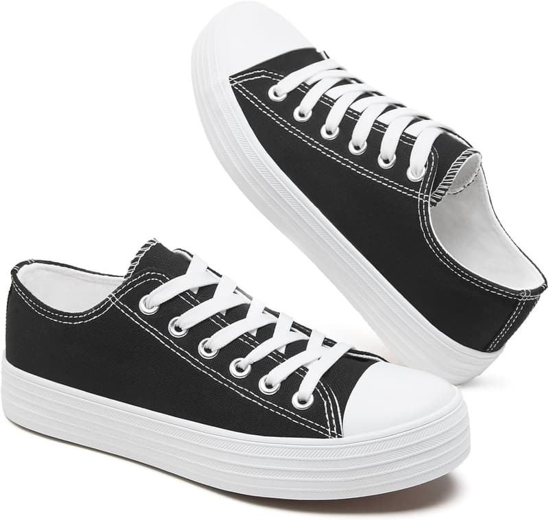 Womens Low Top White Canvas Sneakers - Comfortable Casual Tennis