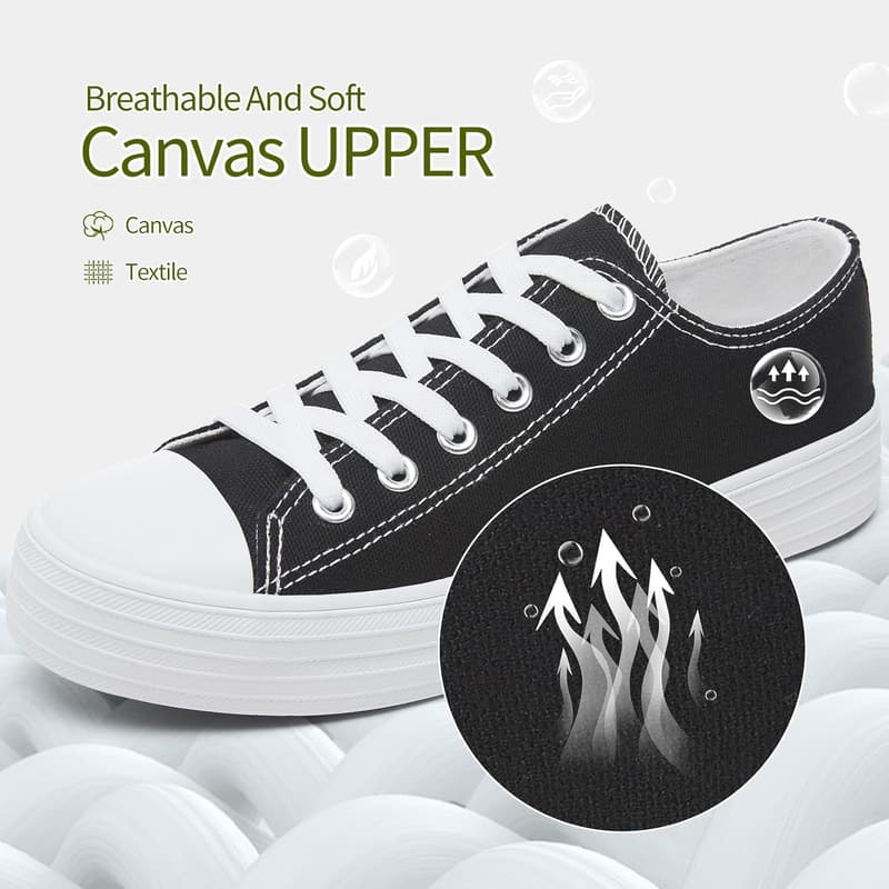 Womens Low Top White Canvas Sneakers - Comfortable Casual Tennis