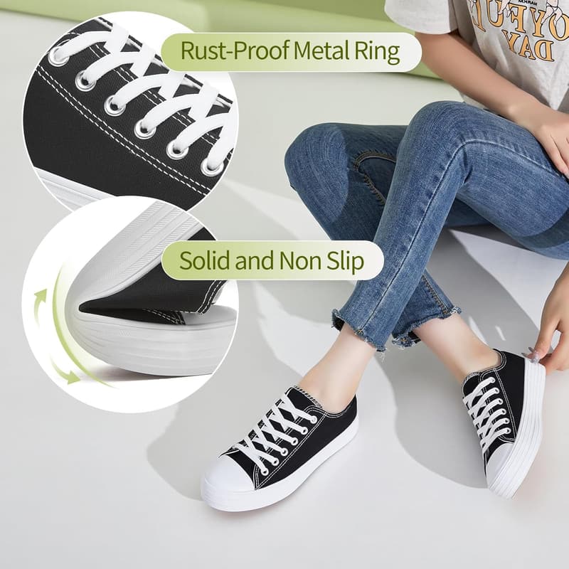 Womens Low Top White Canvas Sneakers - Comfortable Casual Tennis