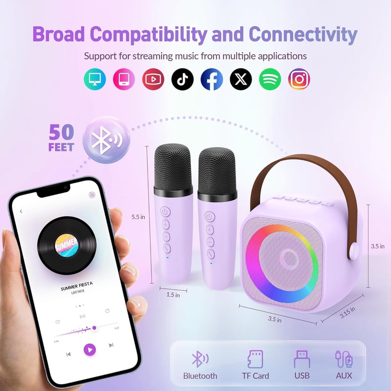 Portable Karaoke Machine with Bluetooth and Microphone for Kids