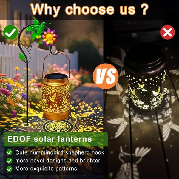 Outdoor Waterproof Solar Lanterns with Hummingbird Design for Mom