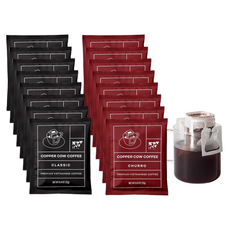 Vietnamese Dark Roast Coffee Singles - Classic Black, Churro