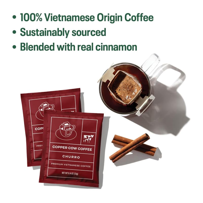 Vietnamese Dark Roast Coffee Singles - Classic Black, Churro