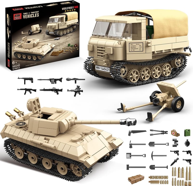 Military Tank Building Blocks Set - Panther & RSO Tractor (1078 Pieces)