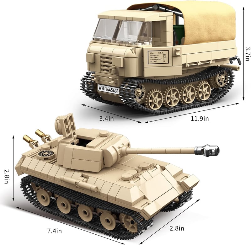 Military Tank Building Blocks Set - Panther & RSO Tractor (1078 Pieces)