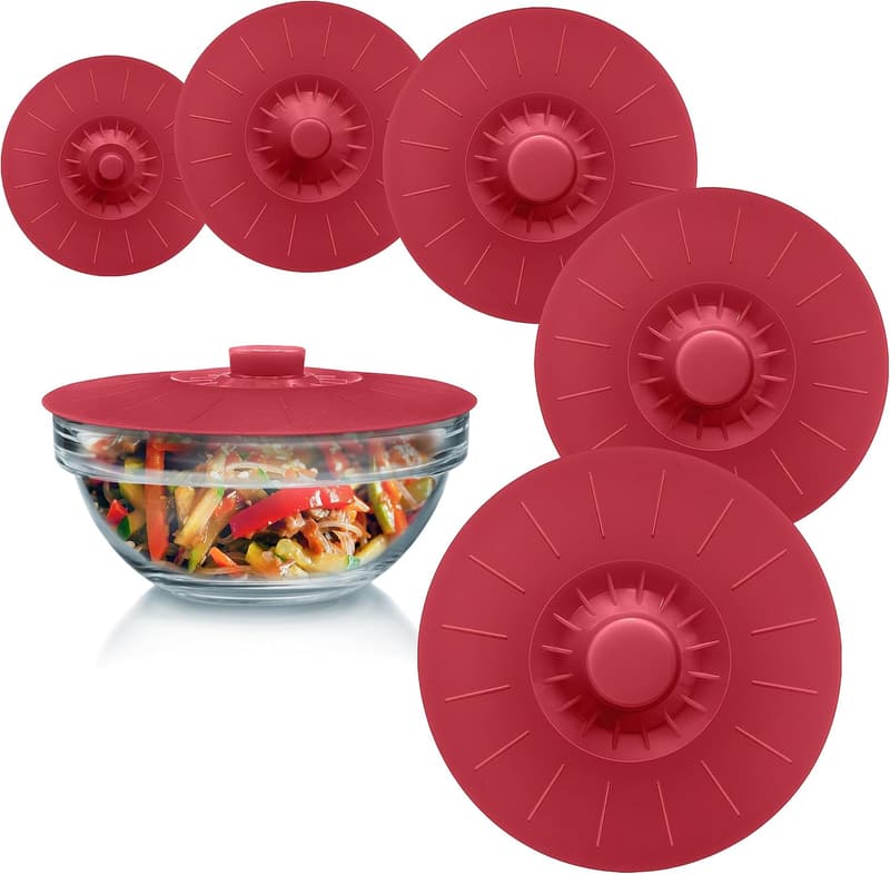 Reusable Silicone Bowl Lids Set of 5 - Food Safe Suction Covers