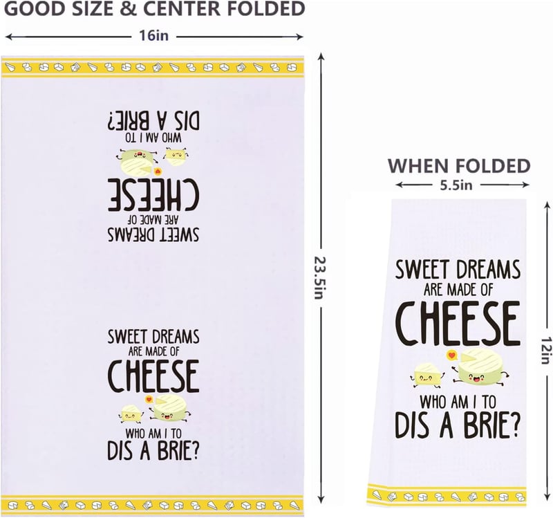 Funny Cheese Kitchen Towels Set - Cute Decorative Dish Towels