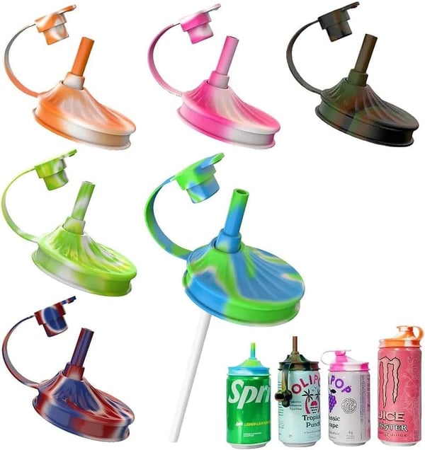 Reusable Silicone Soda Can Lids with Straw - 6 Pack