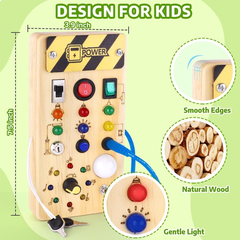 Toddler Busy Board with LED Light - Montessori Sensory Toy
