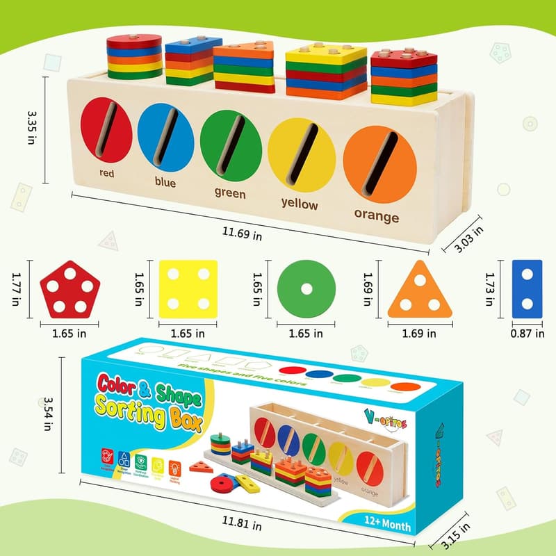 Montessori Wooden Color & Shape Sorting Toy for Toddlers
