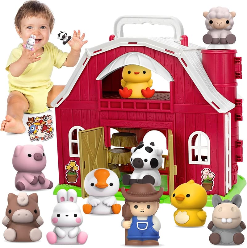 Big Red Barn Animal Playset - Montessori Learning Toy for Toddlers