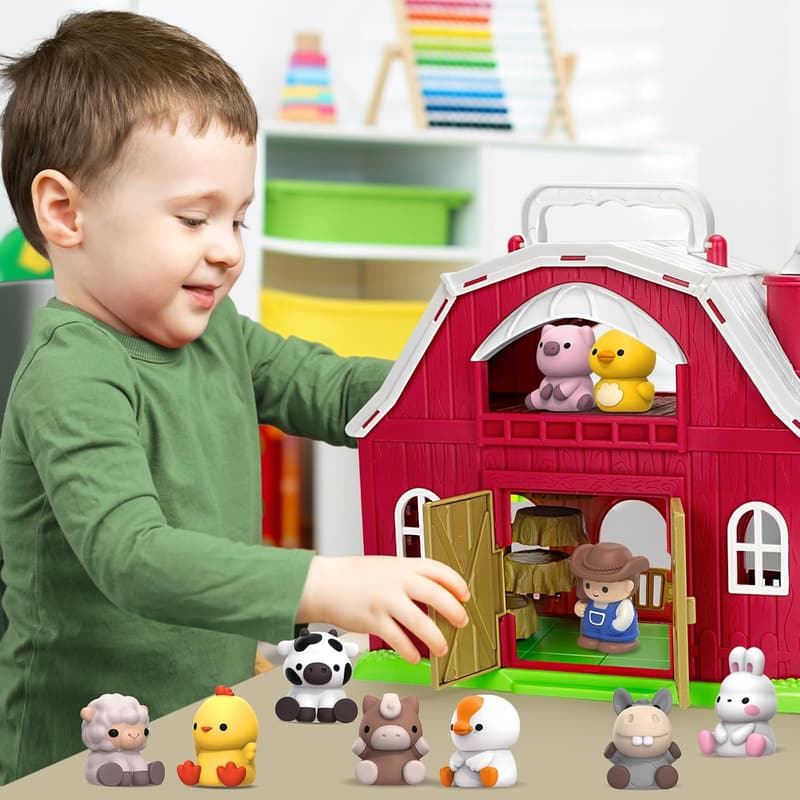 Big Red Barn Animal Playset - Montessori Learning Toy for Toddlers