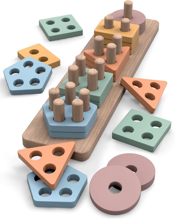 Montessori Wooden Sorting Stacking Toys for Toddlers 18+ Months