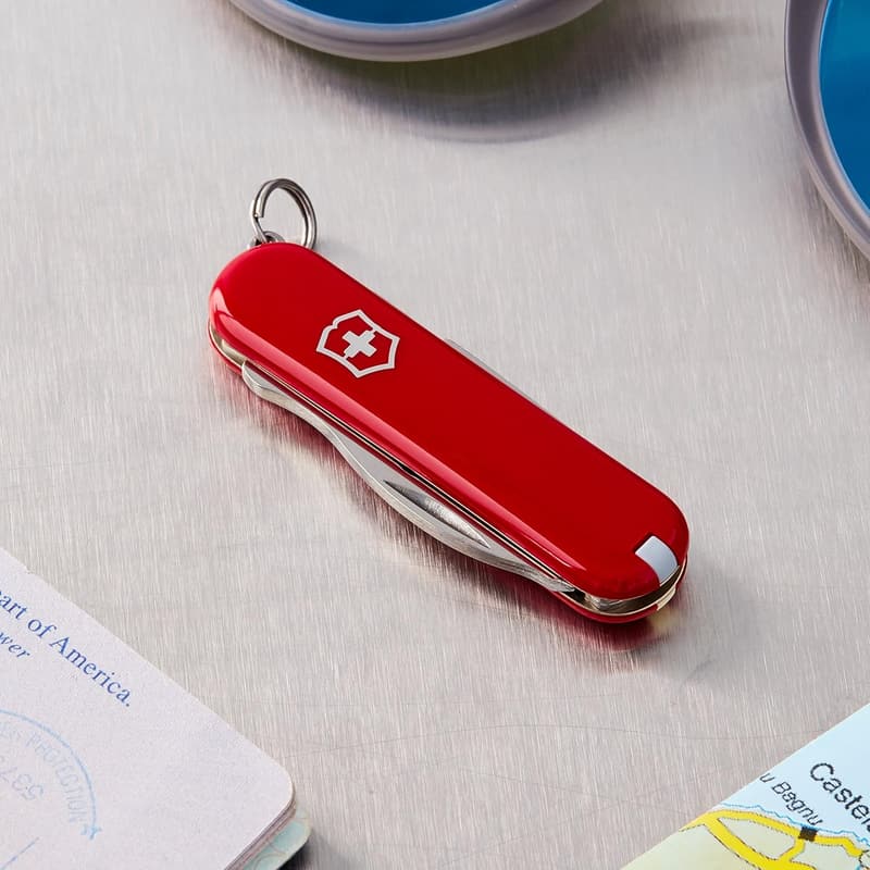 Compact Swiss Army Knife with 7 Functions & Key Ring – Red